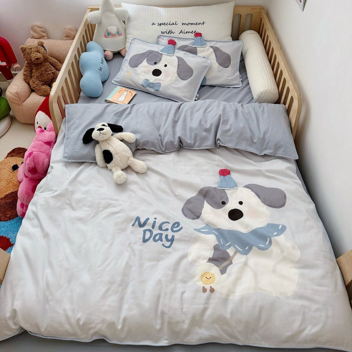 Kids' duvet cover set with cuddly plush appliqué and teddy bear pumpkin motif