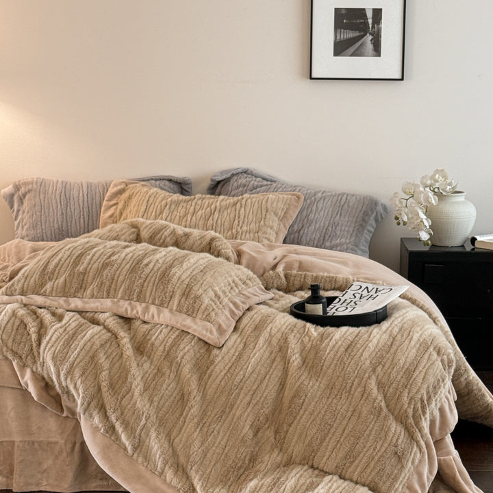 Plush Quilted Velvet Comforter Set with Decorative Shams