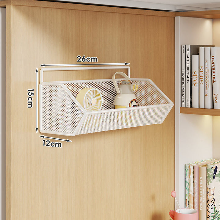 Wall-Mounted Mesh Storage Basket with Top Hanging Hook and Ventilated Metal Mesh