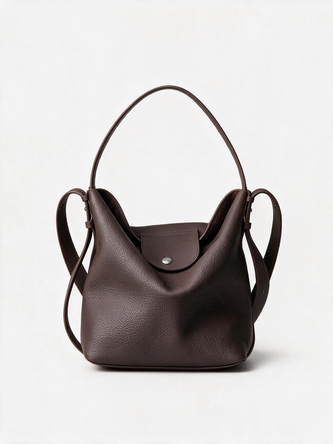 Pebbled Leather Slouchy Hobo Bucket Bag with Adjustable Strap