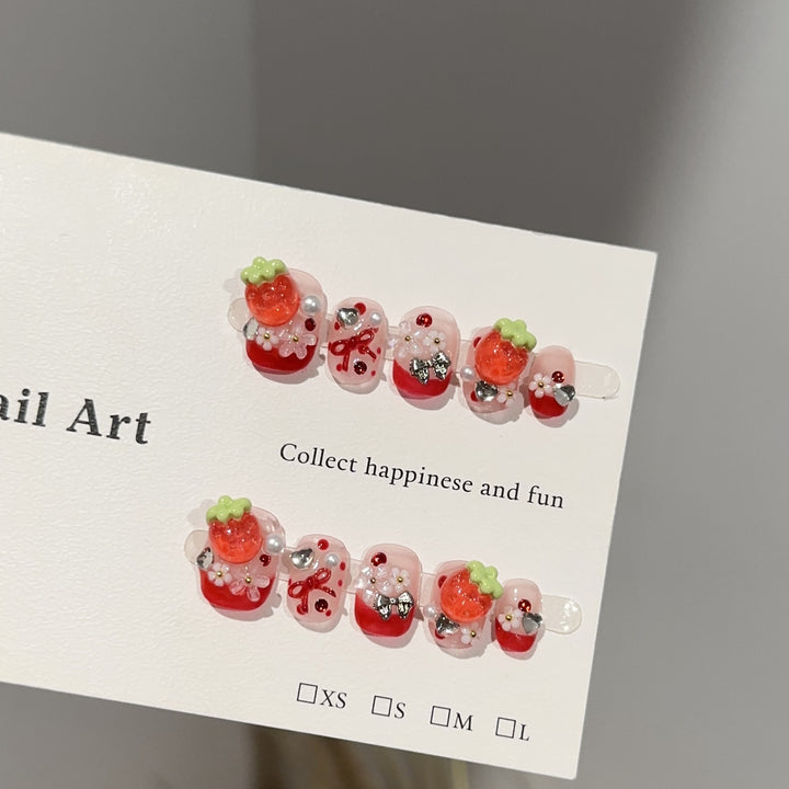 Decorative Strawberry-Themed Press-On Nail Art Set