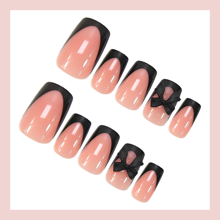 Acrylic Nail Set with Elegant Black Tips and Accessories Bowlift