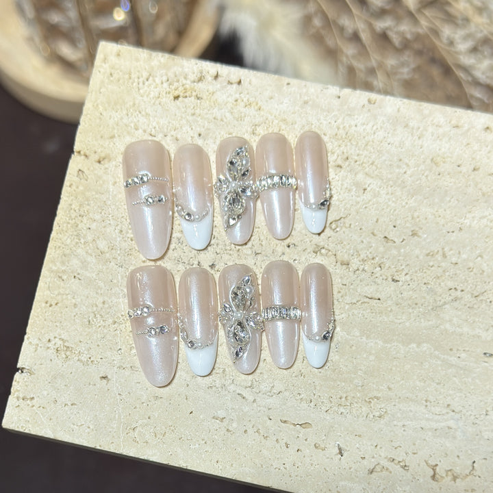 Elegant Crystal-Accented Press-On Nail Set
