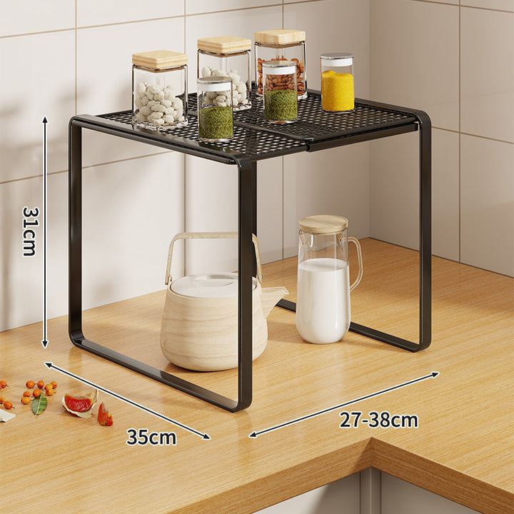 Countertop Elevated Kitchen Shelf Riser Organizer with Ventilated Grid and Open Storage