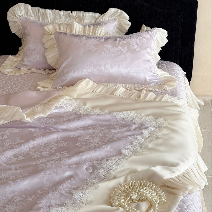 Luxury Ruffled Jacquard Satin Duvet Cover Set