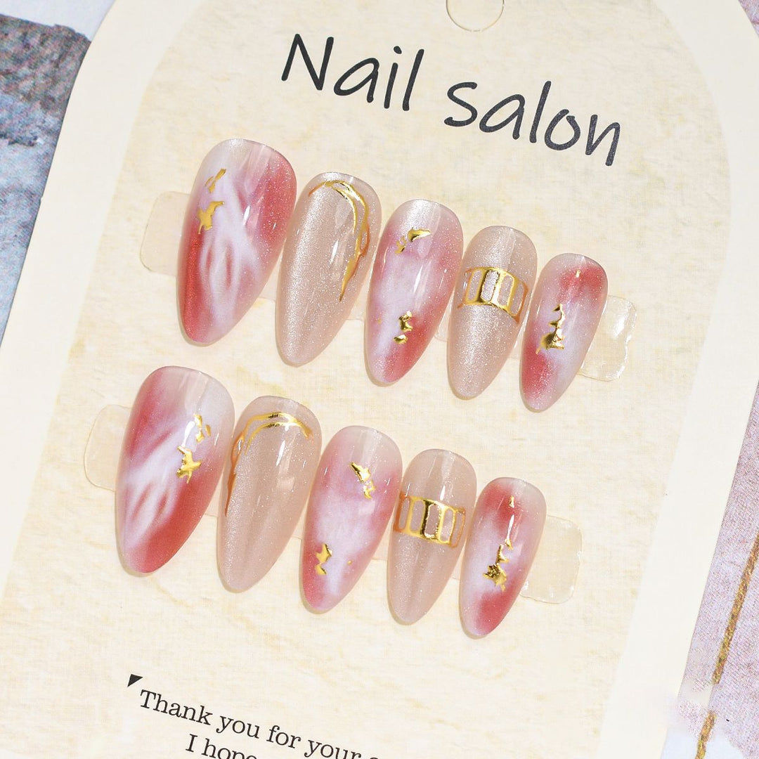 Artistic Press-On Nail Set with Cherry Blossom Design Bowlift