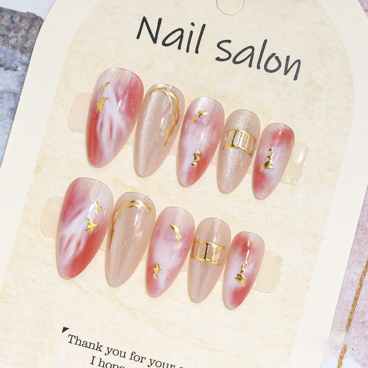 Artistic Press-On Nail Set with Cherry Blossom Design Bowlift
