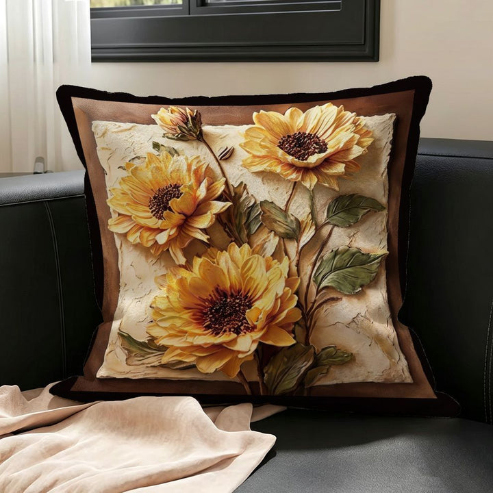 Artistic Sunflower Print Throw Pillow