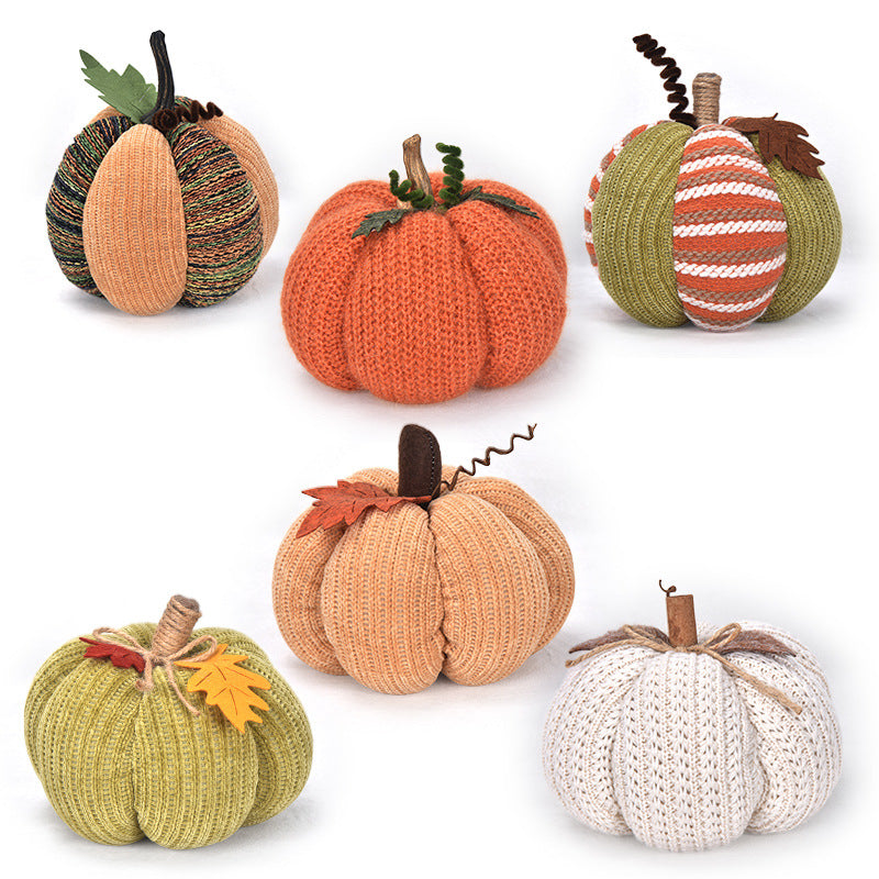 Handcrafted knitted decorative pumpkin as autumn table decoration