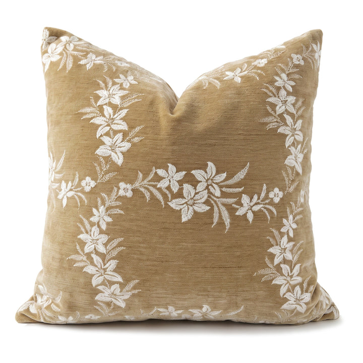 Decorative pillow with floral embroidery
