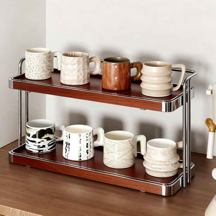 Two-Tier Countertop Cup and Mug Drying Rack with Removable Drip Tray