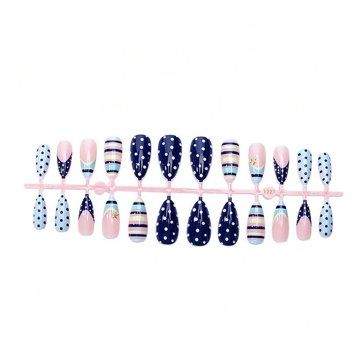 Artificial nail set with elegant stripe and dot design Bowlift