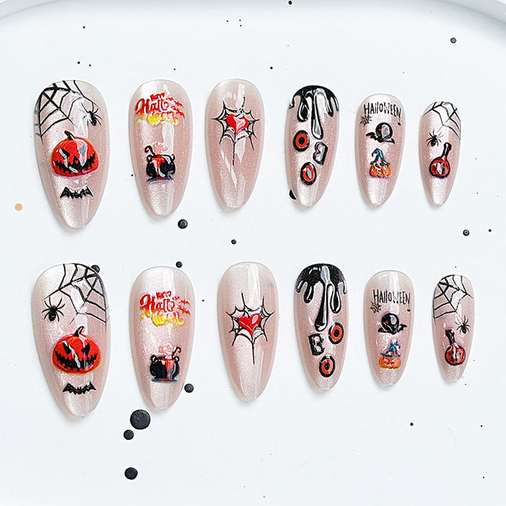 Artistic Press-On Nail Set with Cherry Blossom Design Bowlift