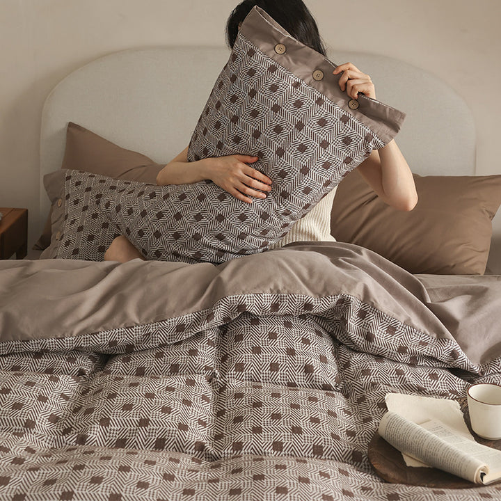 Reversible Cotton-Sateen Duvet Cover Set with Micro-Pattern Jacquard and Envelope Closure