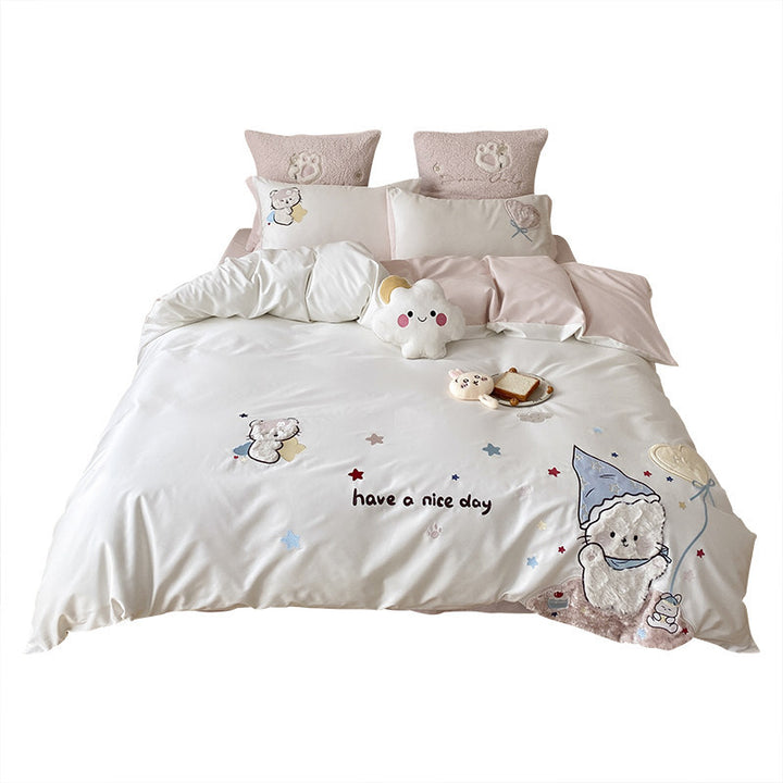 Embroidered Cotton Duvet Cover and Pillowcase Set