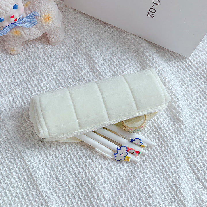 Quilted Plush Zippered Pencil Case Stationery Pouch Bowlift