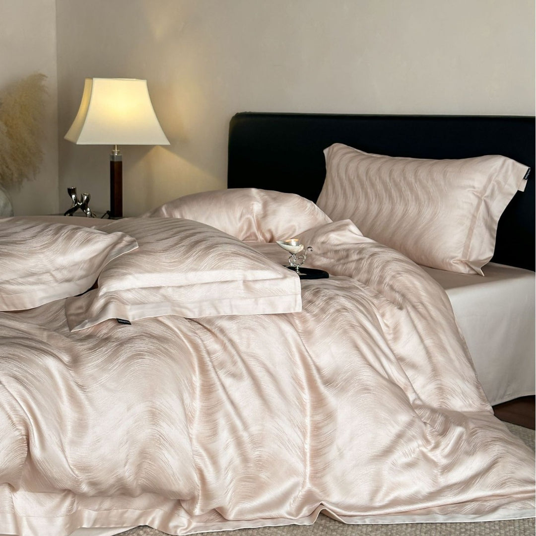 Silky Sateen Jacquard Duvet Cover Bedding Set with Envelope Pillow Shams
