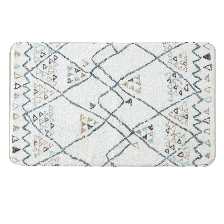 Boho cotton bath mat with fringes and geometric diamond pattern Bowlift