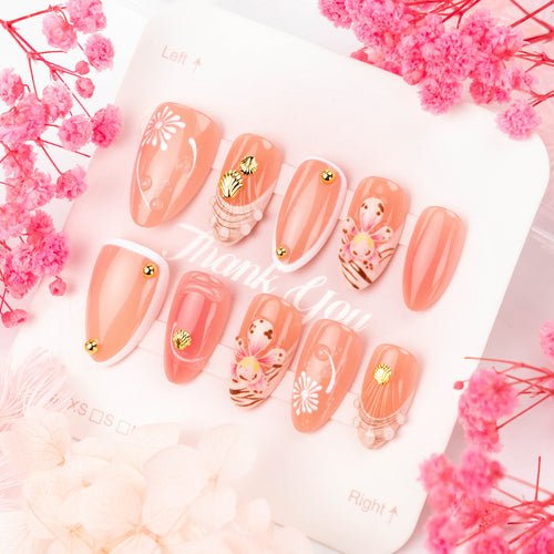 Elegant Floral Press-On Nail Art Design Bowlift