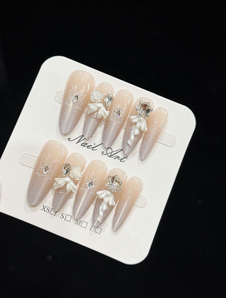Premium Decorative Long Press-On Nails Bowlift