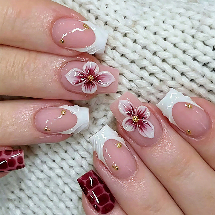Elegant artificial nails with hand-painted floral accents Bowlift