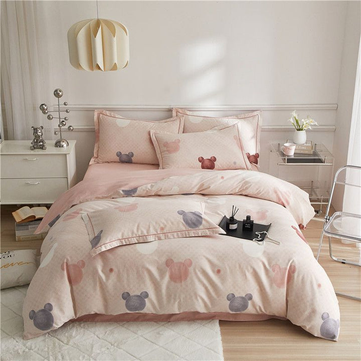 Reversible Brushed Cotton Duvet Cover Set with Pine Tree Embroidery
