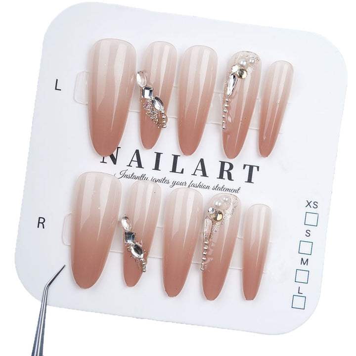 Elegant Stiletto Press-On Nail Set with Gemstone Accents Bowlift