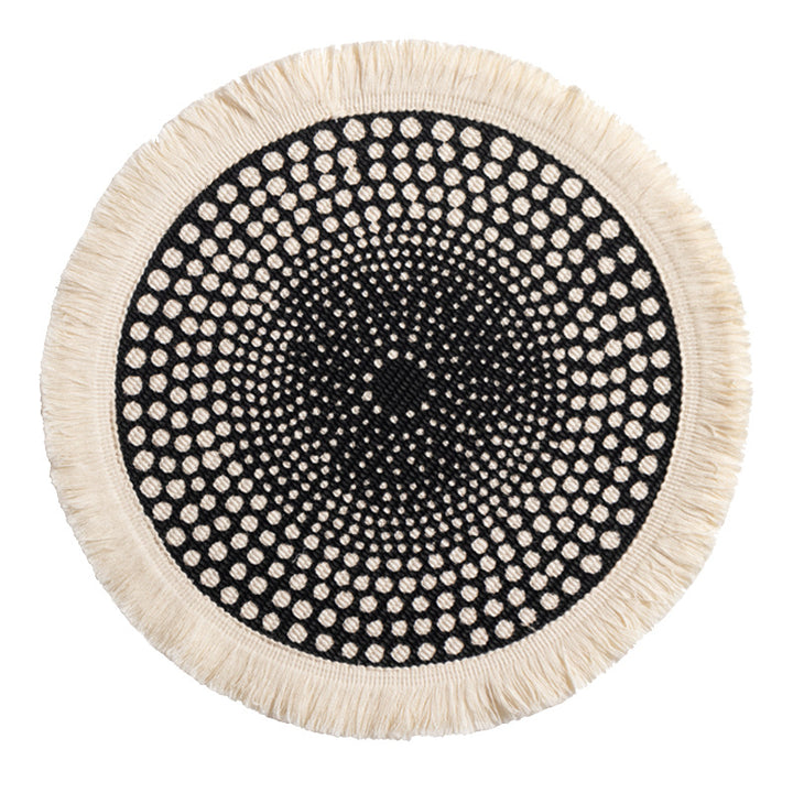 Round woven Boho rug mat with decorative fringes Bowlift