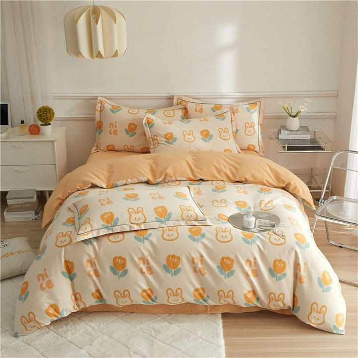 Reversible Brushed Cotton Duvet Cover Set with Pine Tree Embroidery