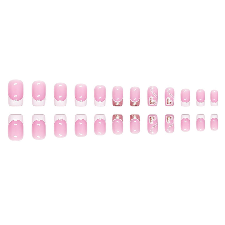 Heart-Embellished French Tip Press-On Nails Bowlift