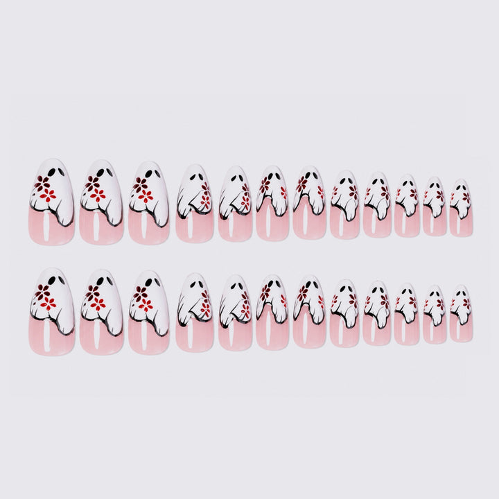 Artificial nail set with floral motifs and elegant embellishments Bowlift