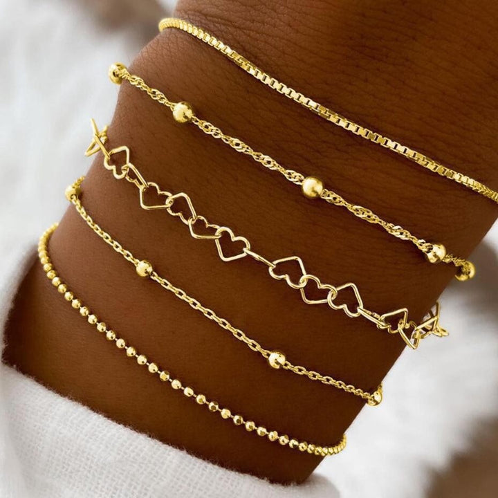 Silver Heart Charm Bracelet Set Bowlift