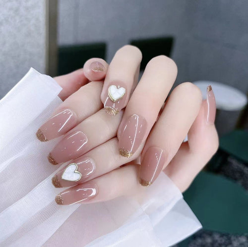 Decorative Press-On Nail Set with Heart Design Bowlift