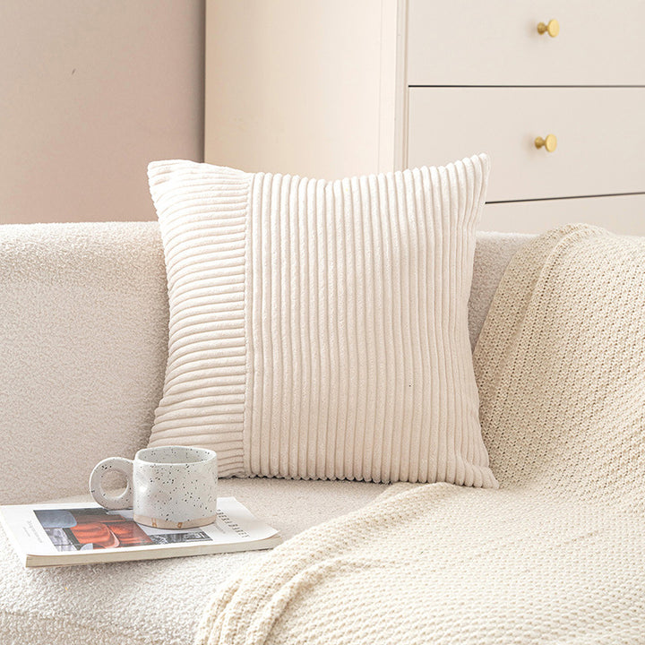 Corduroy Ribbed Square Accent Pillow Cover with Mixed-Rib Panel