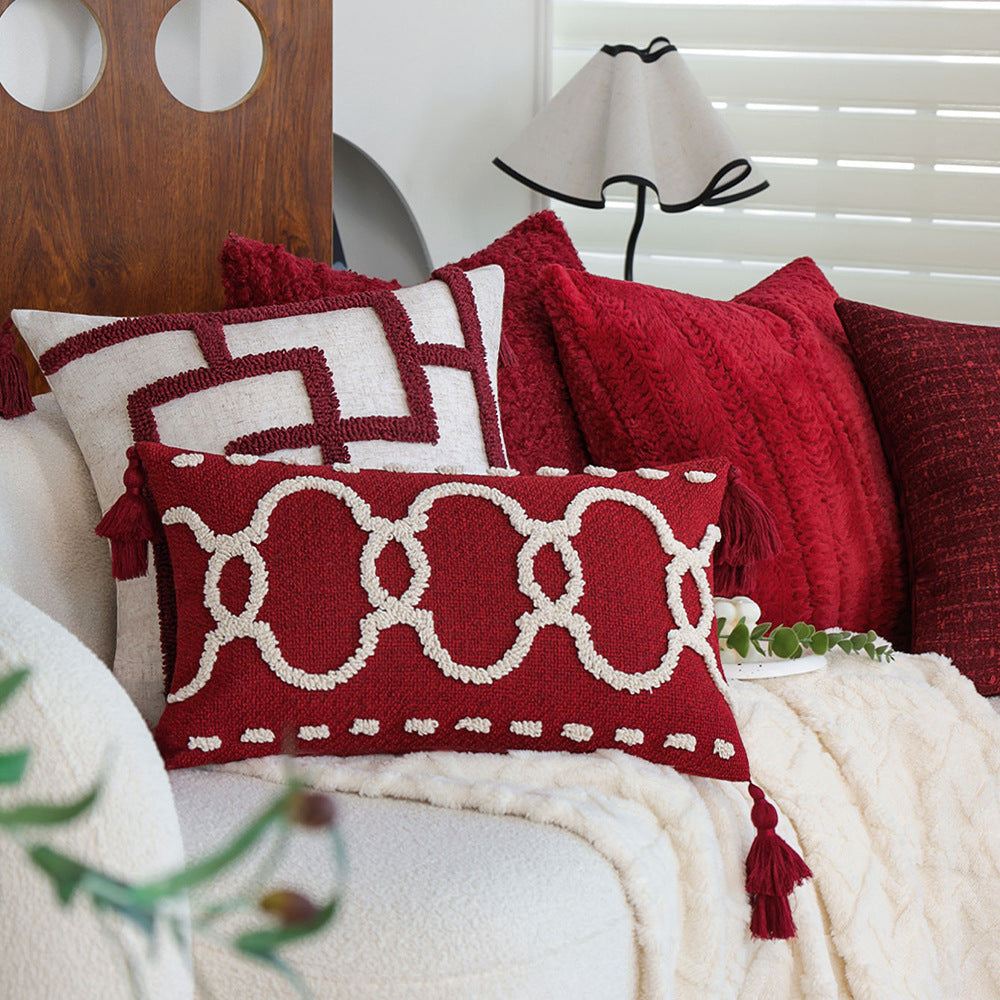 Rectangular decorative cushion with bouclé relief and tassels Bowlift