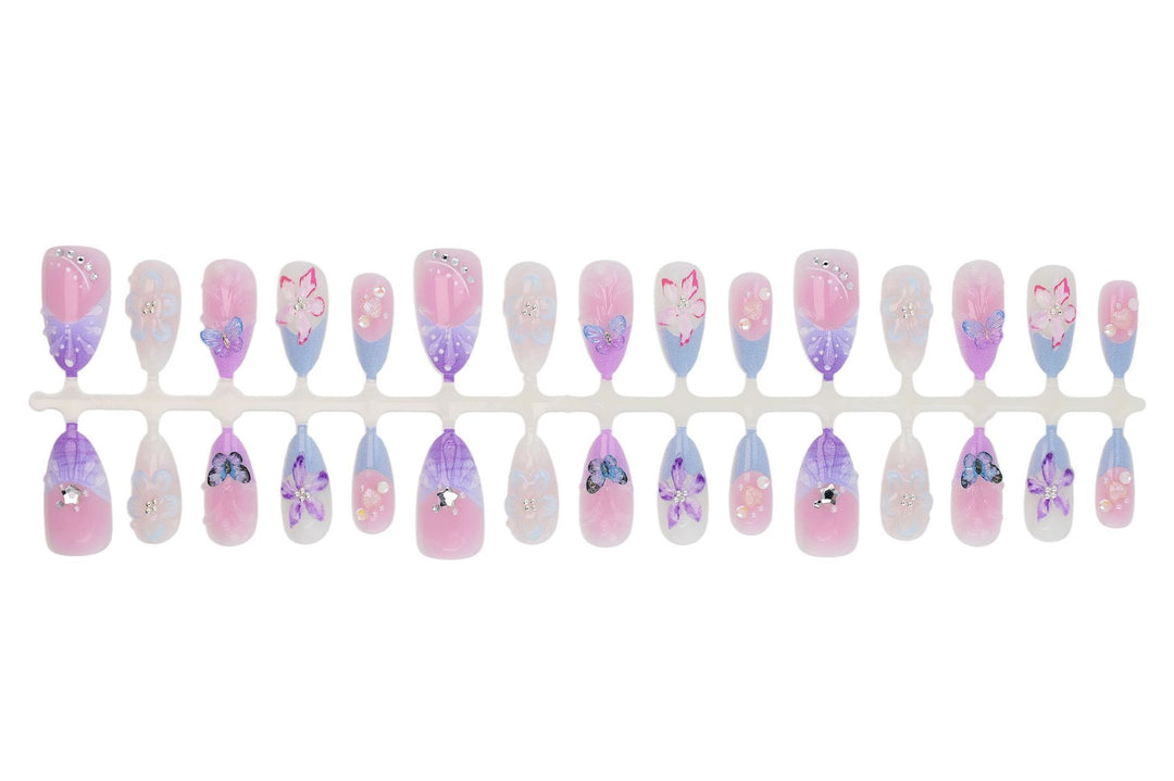 Artificial nail set with elegant flower and butterfly decorations Bowlift