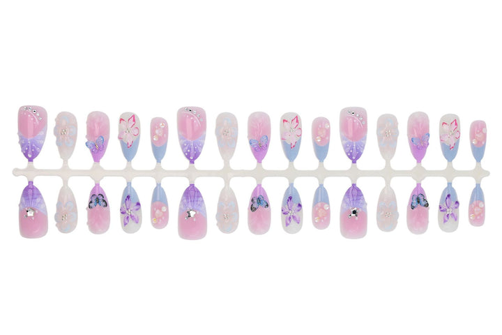 Artificial nail set with elegant flower and butterfly decorations Bowlift