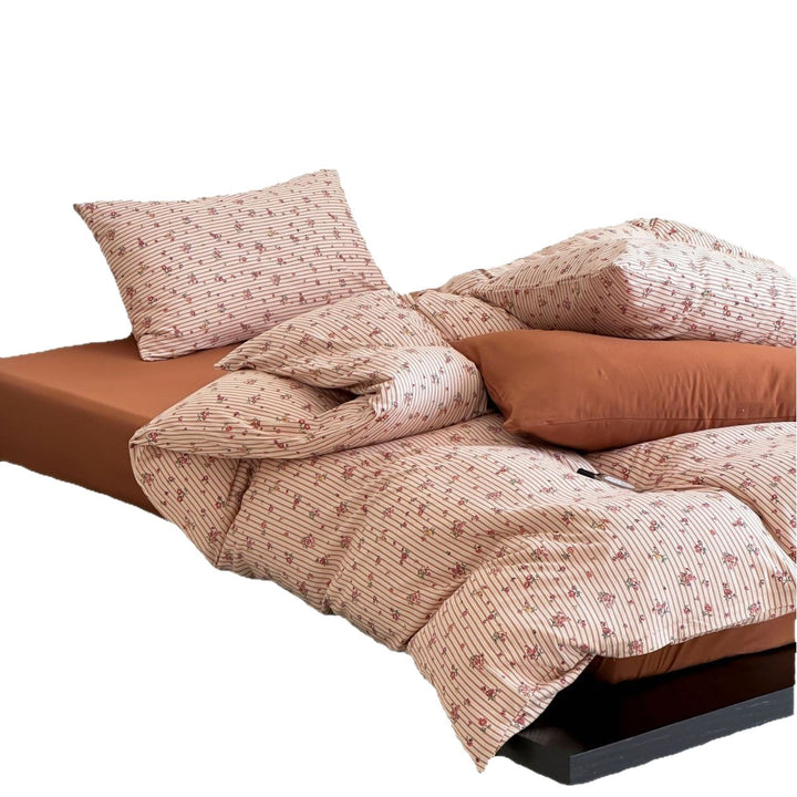 Striped cotton bedding set with zipper and pillowcase