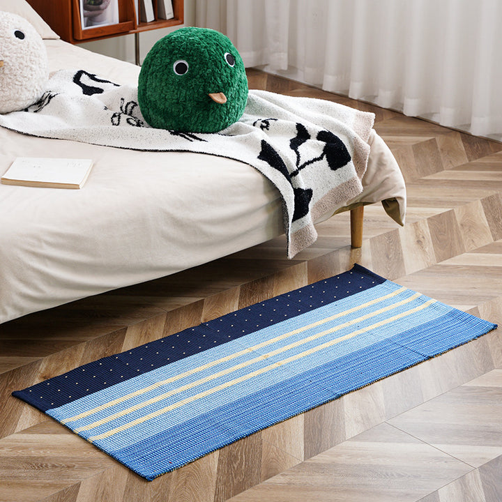 Flat-woven runner rug with check pattern and decorative border stripe Bowlift