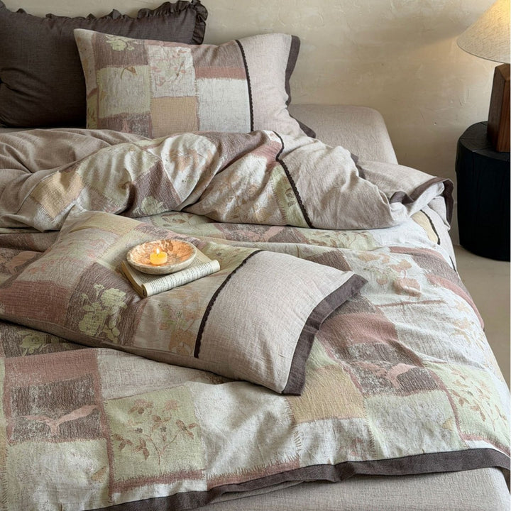 Washed Linen-Blend Patchwork Duvet Cover Set with Textured Quilt and Envelope Shams