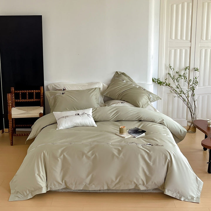 Luxurious satin bedding set with fine panda embroidery
