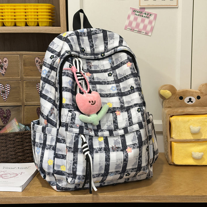 Stylish Checkerboard Print Backpack Bowlift