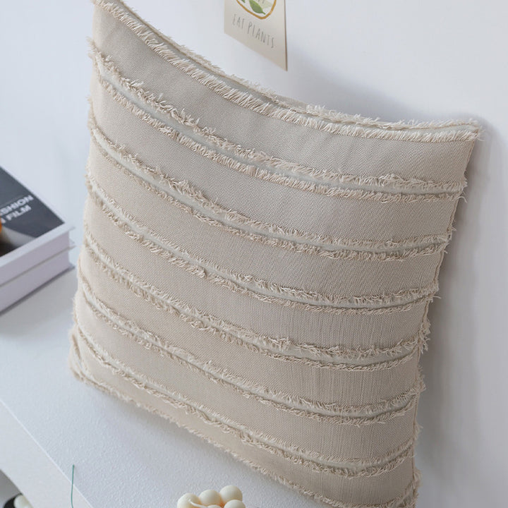 Square pillowcase with woven rectangular relief and frayed texture Bowlift