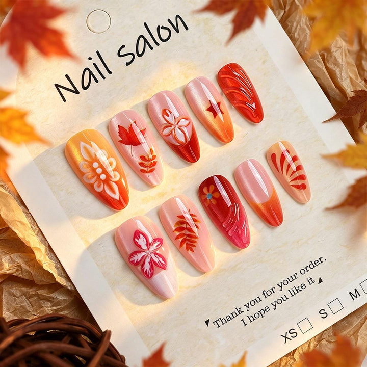 Artistic Press-On Nail Set with Cherry Blossom Design Bowlift