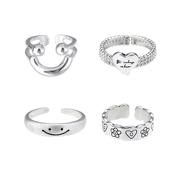 Adjustable Silver Floral Pattern Ring Bowlift