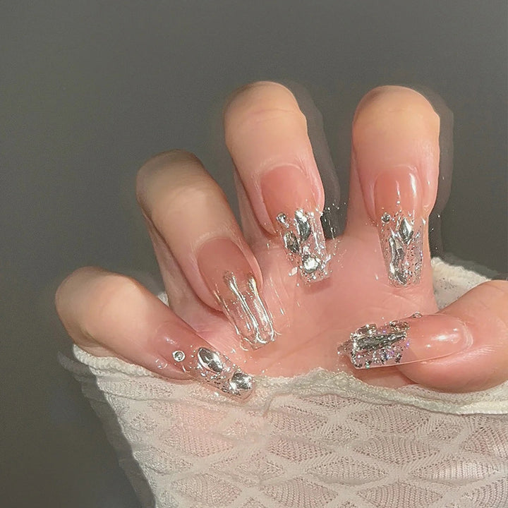 Decorative Stiletto Press-On Nails with Gemstone Accents Bowlift
