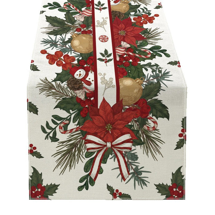 Cotton-Linen Festive Poinsettia Christmas Table Runner