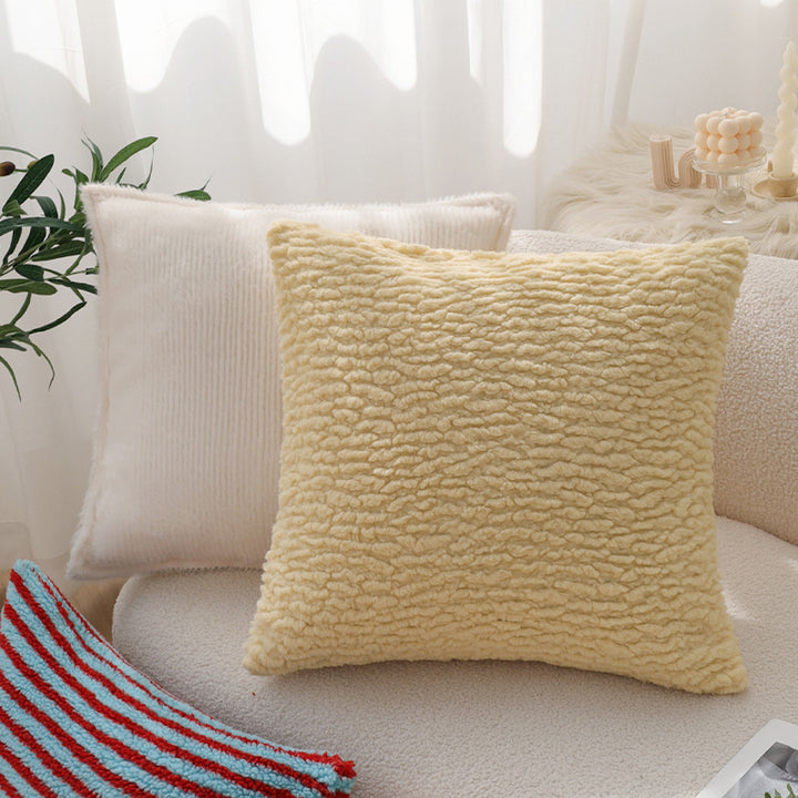 Square decorative cushion cover in striped teddy bouclé look with soft micro plush Bowlift