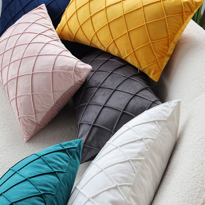 Square velvet cushion cover with quilted diamond texture Bowlift