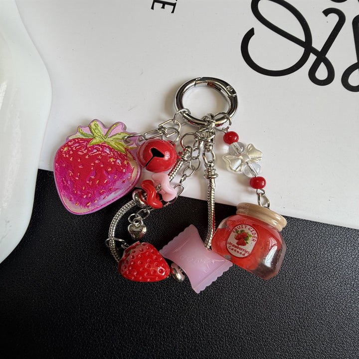 Decorative Strawberry-Themed Charm Keychain Bowlift